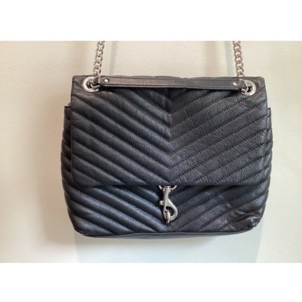 Rebecca Minkoff Edie Flap Shoulder Bag Black Quilted Leather Silver Hardware - Picture 2 of 11